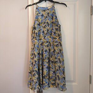 Maison Jules Blue and Yellow Floral Size 4 Dress. High Neck Sleeveless A-line